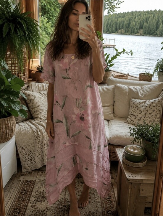 Alessia Pacini Dresses & Skirts - Alessia Pacini Floral Flax Linen Dress